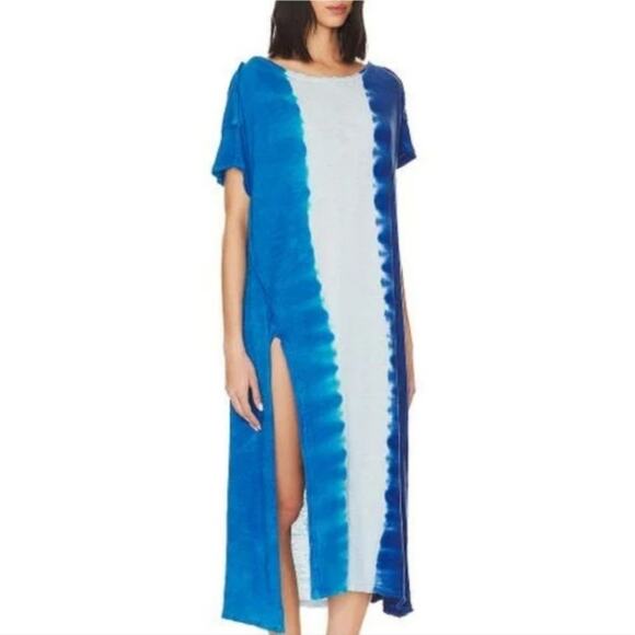 NEW Free People Ice Cream Sundae Blue Ombre Tie-Dye Maxi Cotton Dress - Picture 2 of 15